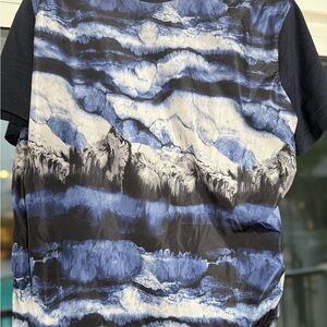 Emporio Armani Blue and Black Short Sleeve Tee with Mountain Print